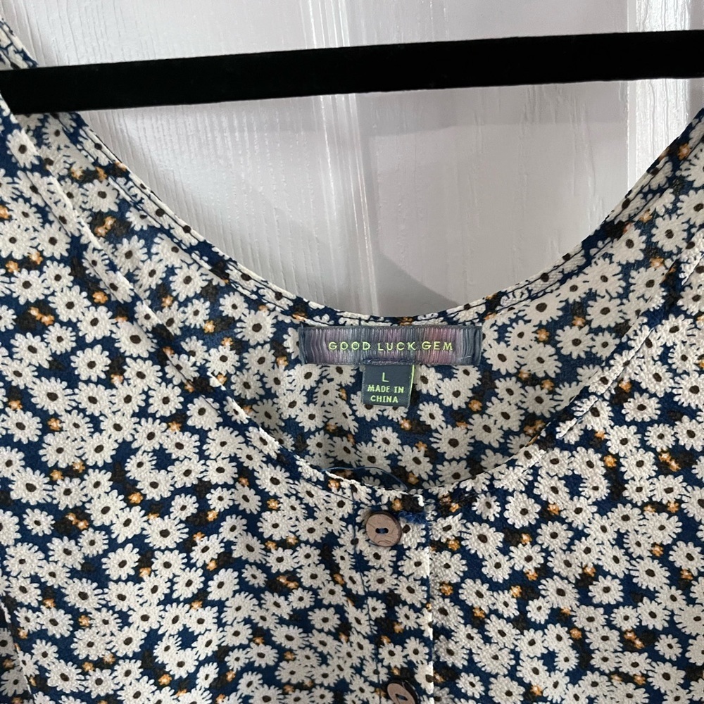 Good Luck Gem Navy Floral Button-Down Dress sleeveless size large - Picture 2 of 7